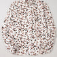 White Leopard Print Lantern Sleeve Mock Neck Pleated Blouse