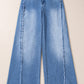 Beau Blue Vintage Stitching Raw Hem Flared Jeans