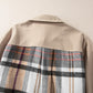 Khaki Plaid Patchwork Long Sleeve Shirt Mini Dress